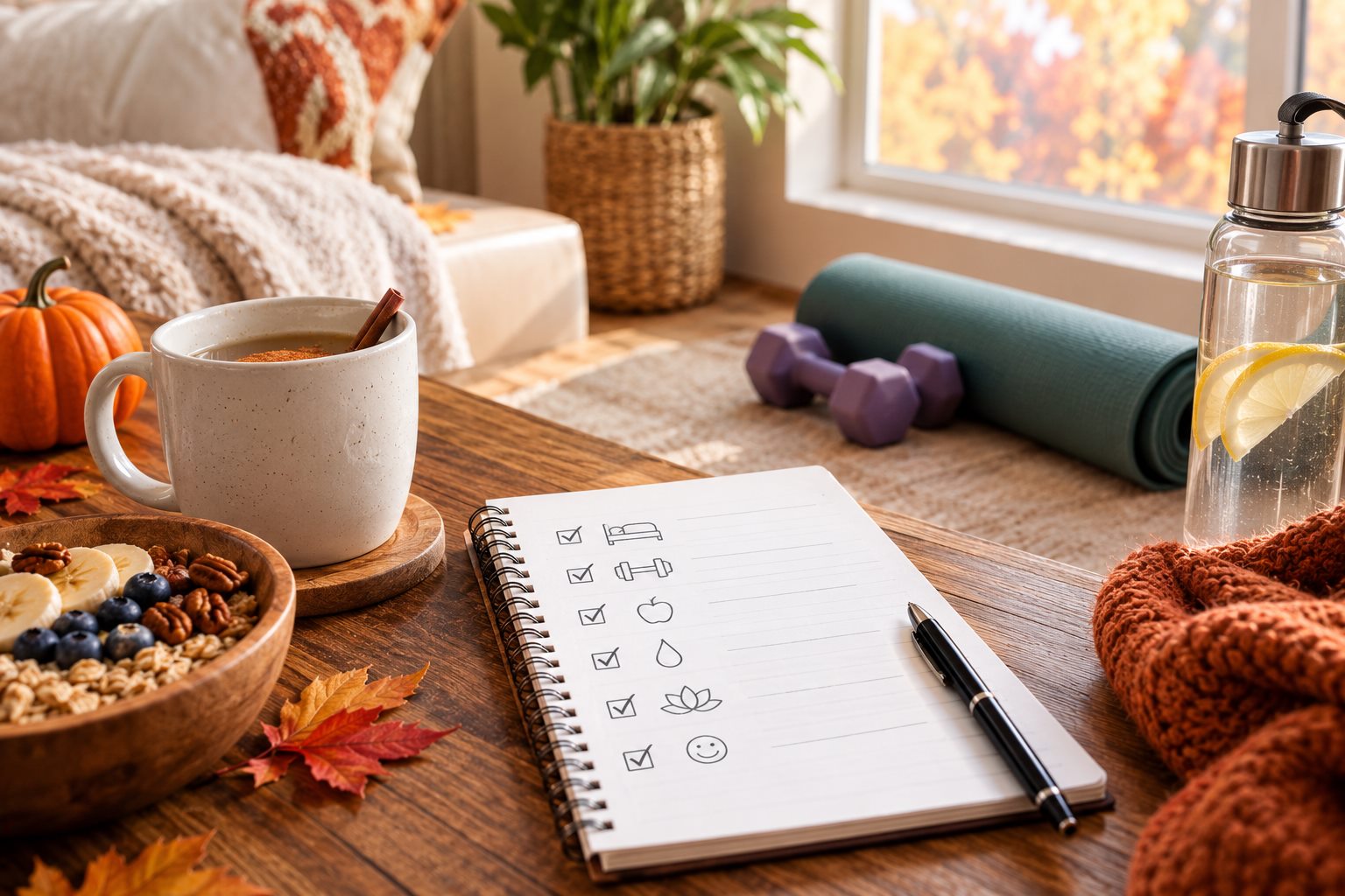 Cozy Autumn Wellness Routine | SYNC Life | SYNC Life Fall wellness routine written in a weekly planner